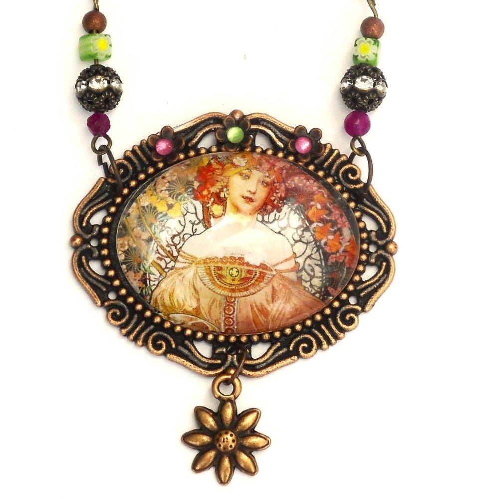 NEW Art Nouveau Pendant Necklace Romantic Vintage Style Mucha Victorian Jewelry